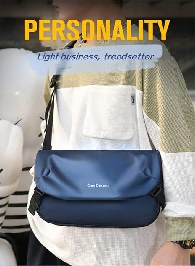 VALUEVIBES حقيبة كروسبودي رجالية من الجلد الطبيعي - حقيبة كتف رفيعة للسفر وحقيبة خصر بتصميم متعدد الجيوب | حقيبة كتف عمودية/أفقية صغيرة الحجم (أسود) - Image 3